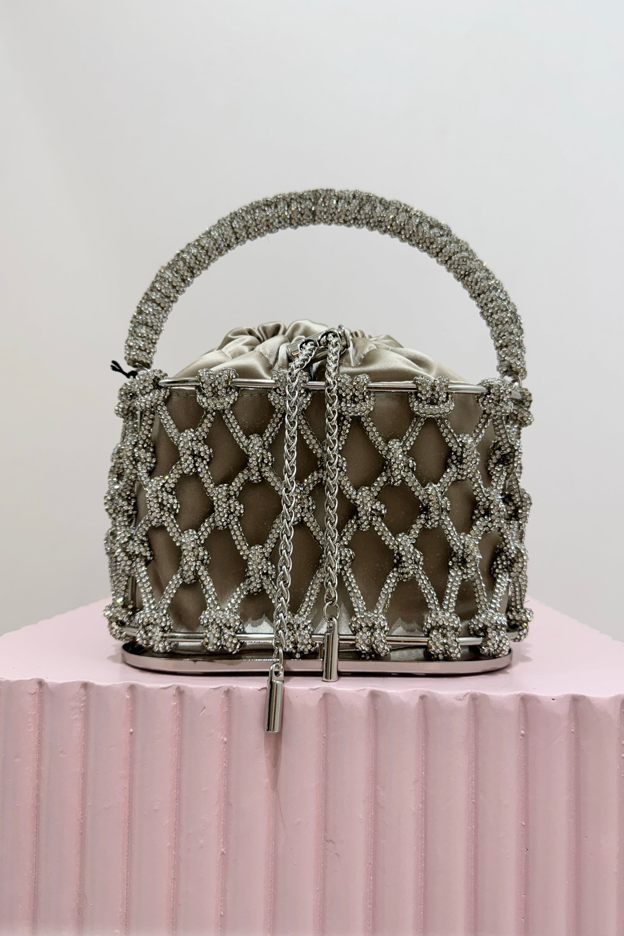 Olga Berg Amelia Crystal Cage Bag | Natural