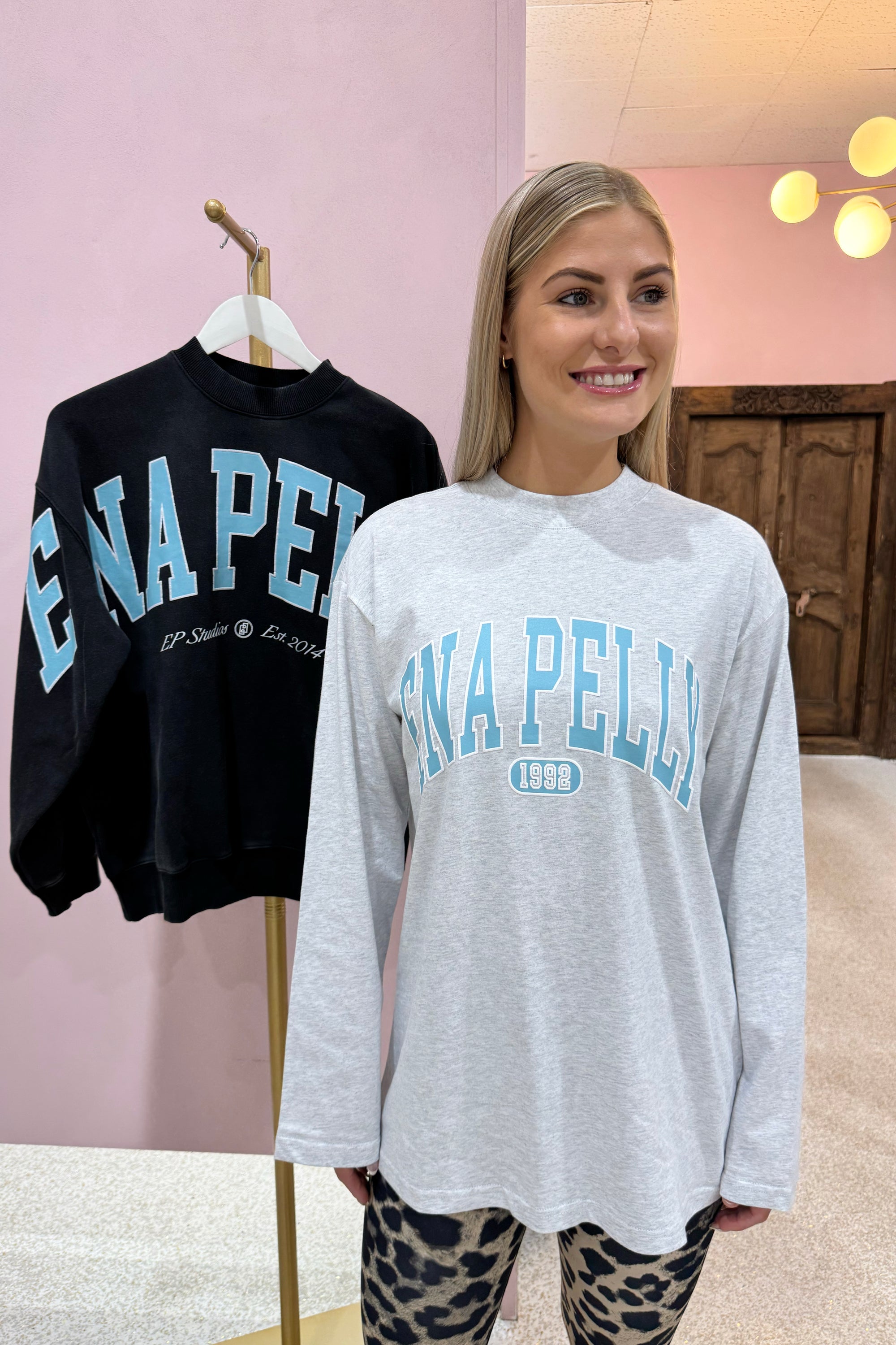 Ena Pelly Collegiate Logo Long Sleeve Tee | White Marle