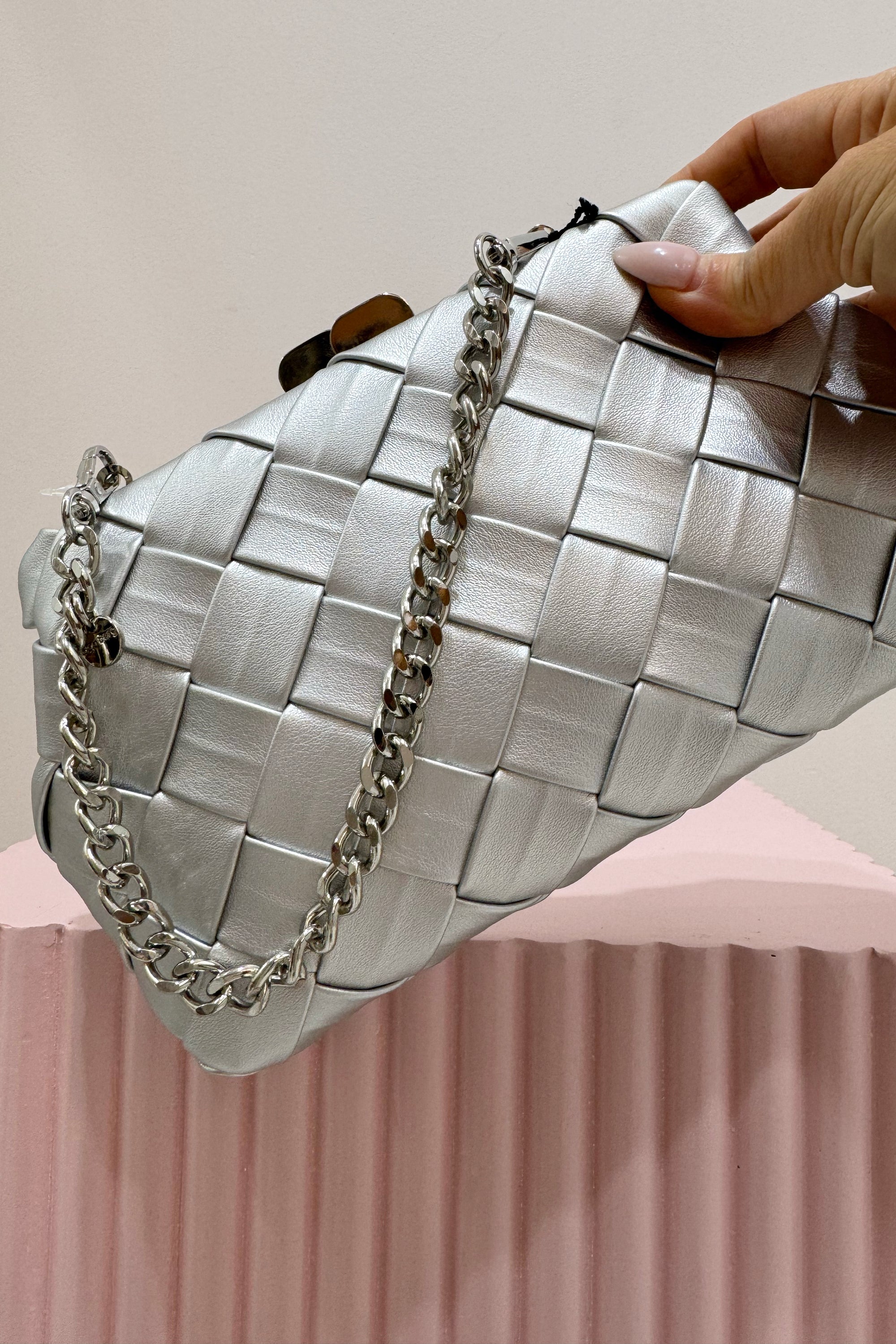 Olga Berg Quinn Woven Clutch | Silver