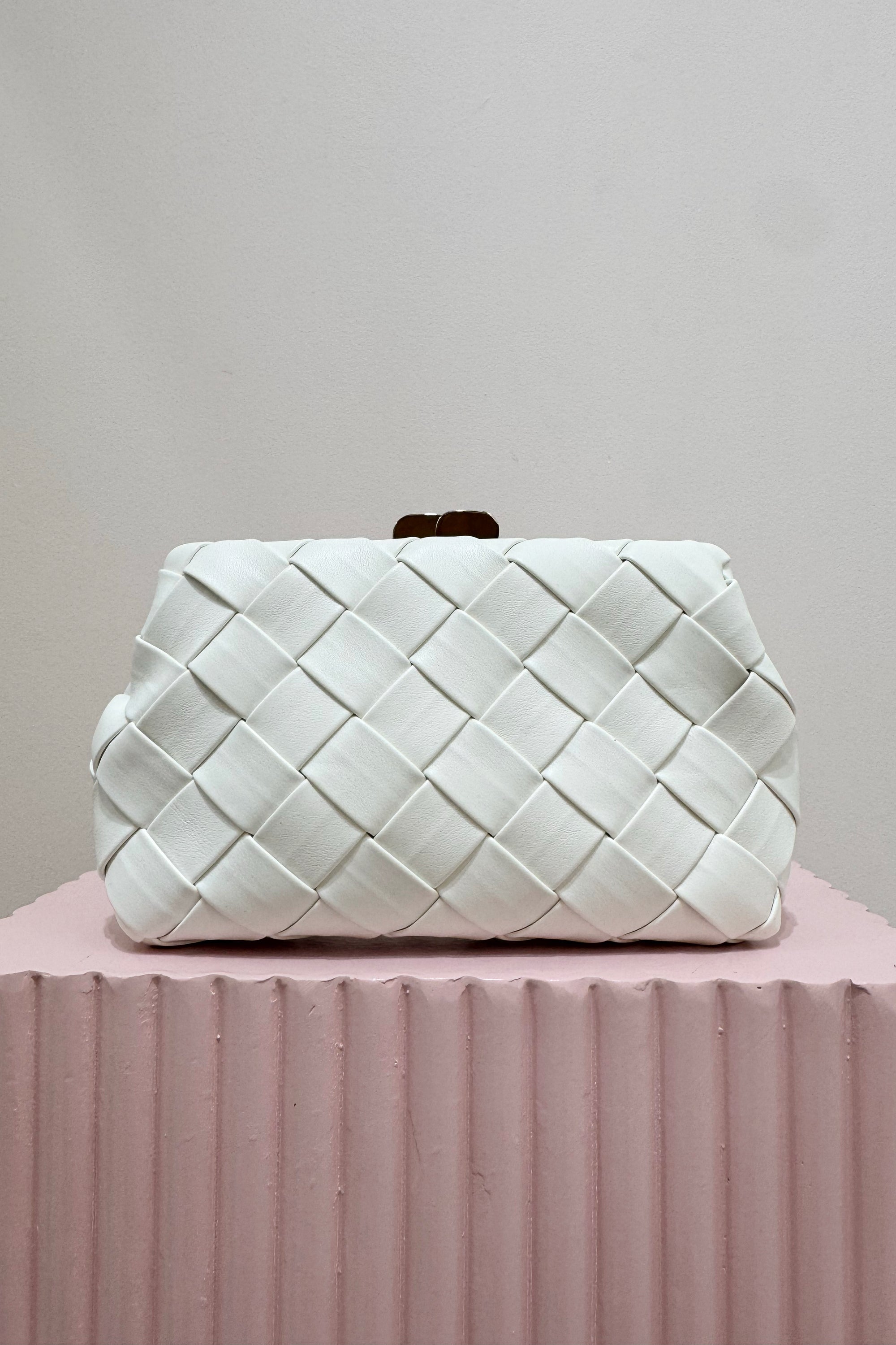 Olga Berg Quinn Woven Clutch | White