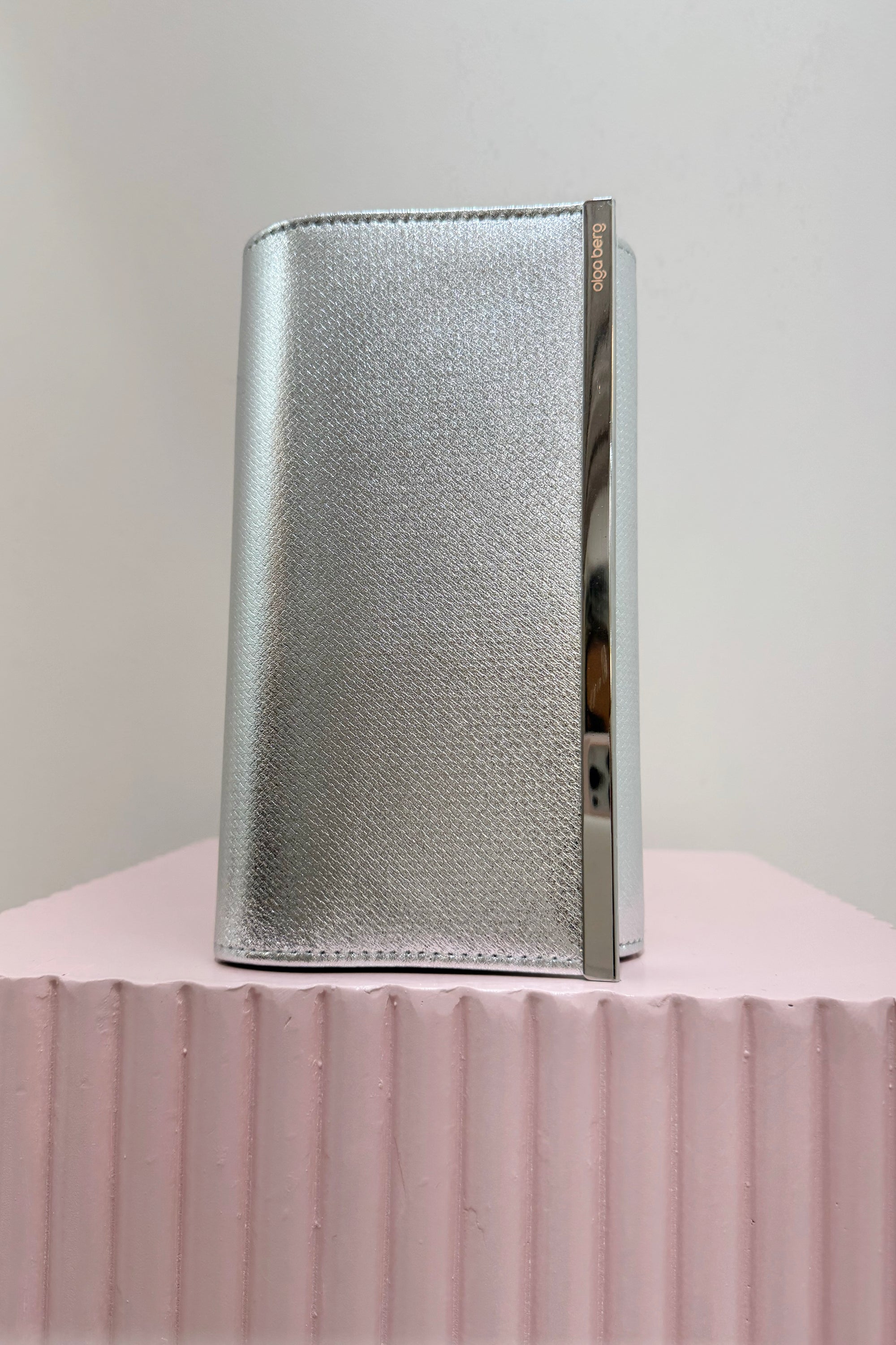 Olga Berg Maddie Metallic Embossed Fold Over Clutch | Silver