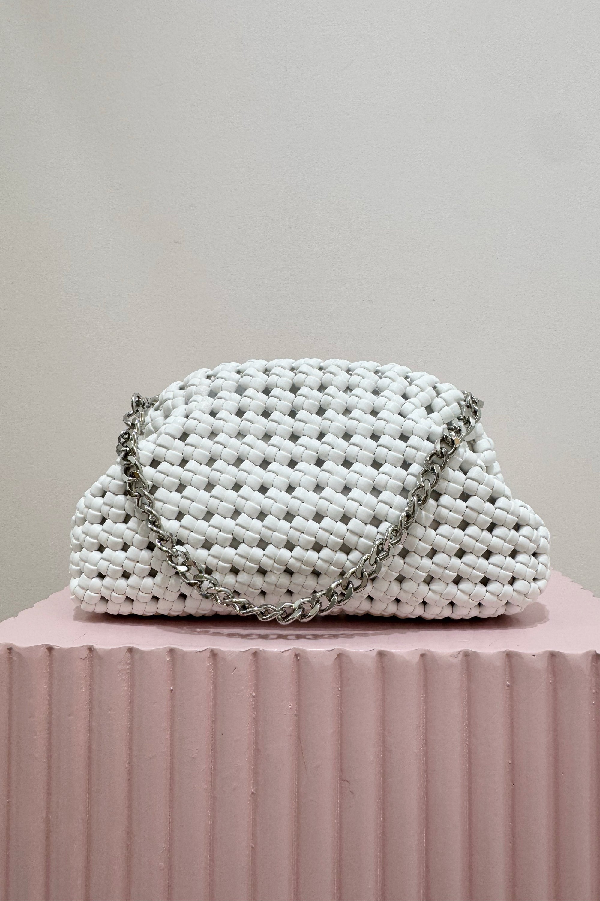 Olga Berg Everly Hand Woven Clutch | White