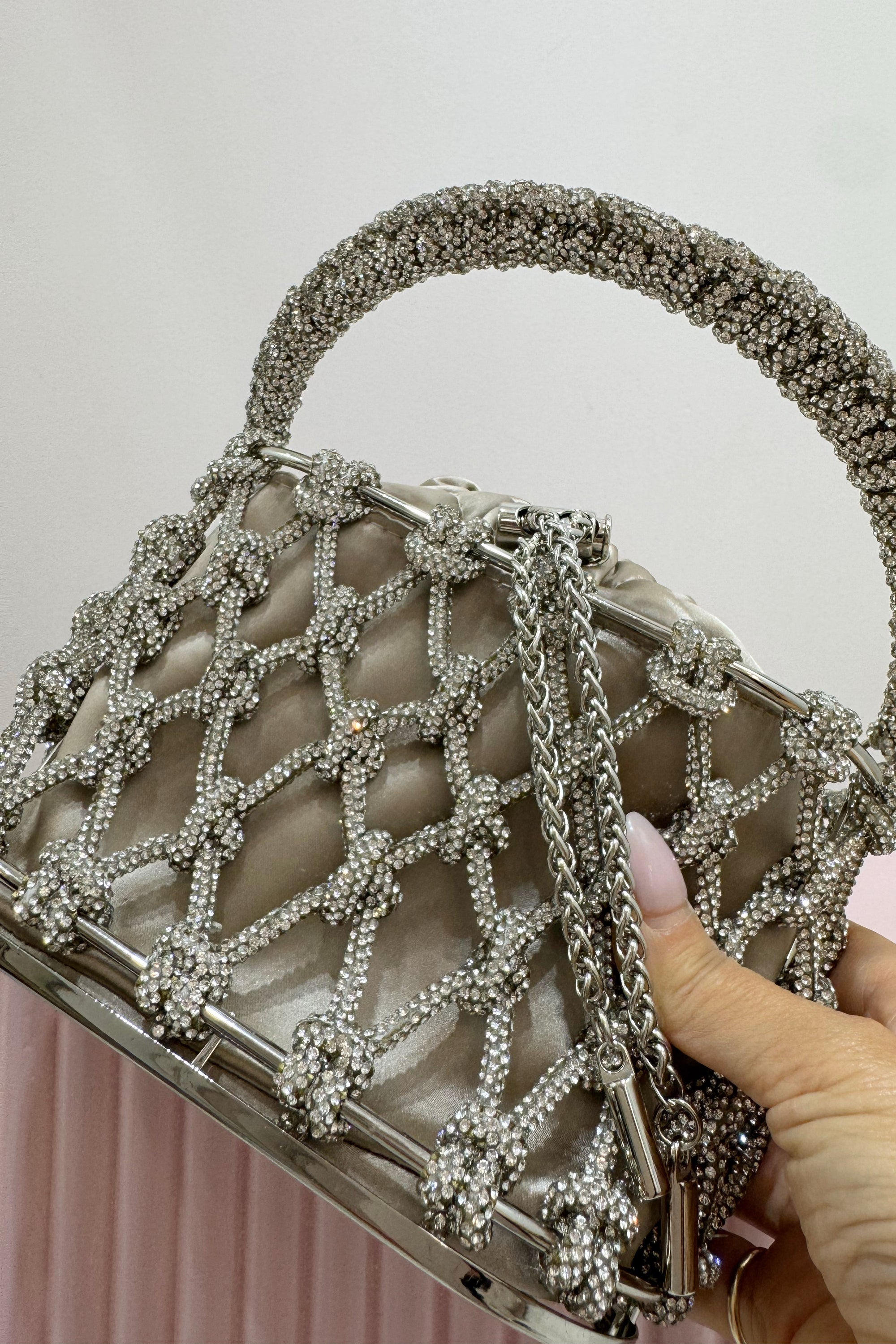 Olga Berg Amelia Crystal Cage Bag | Natural