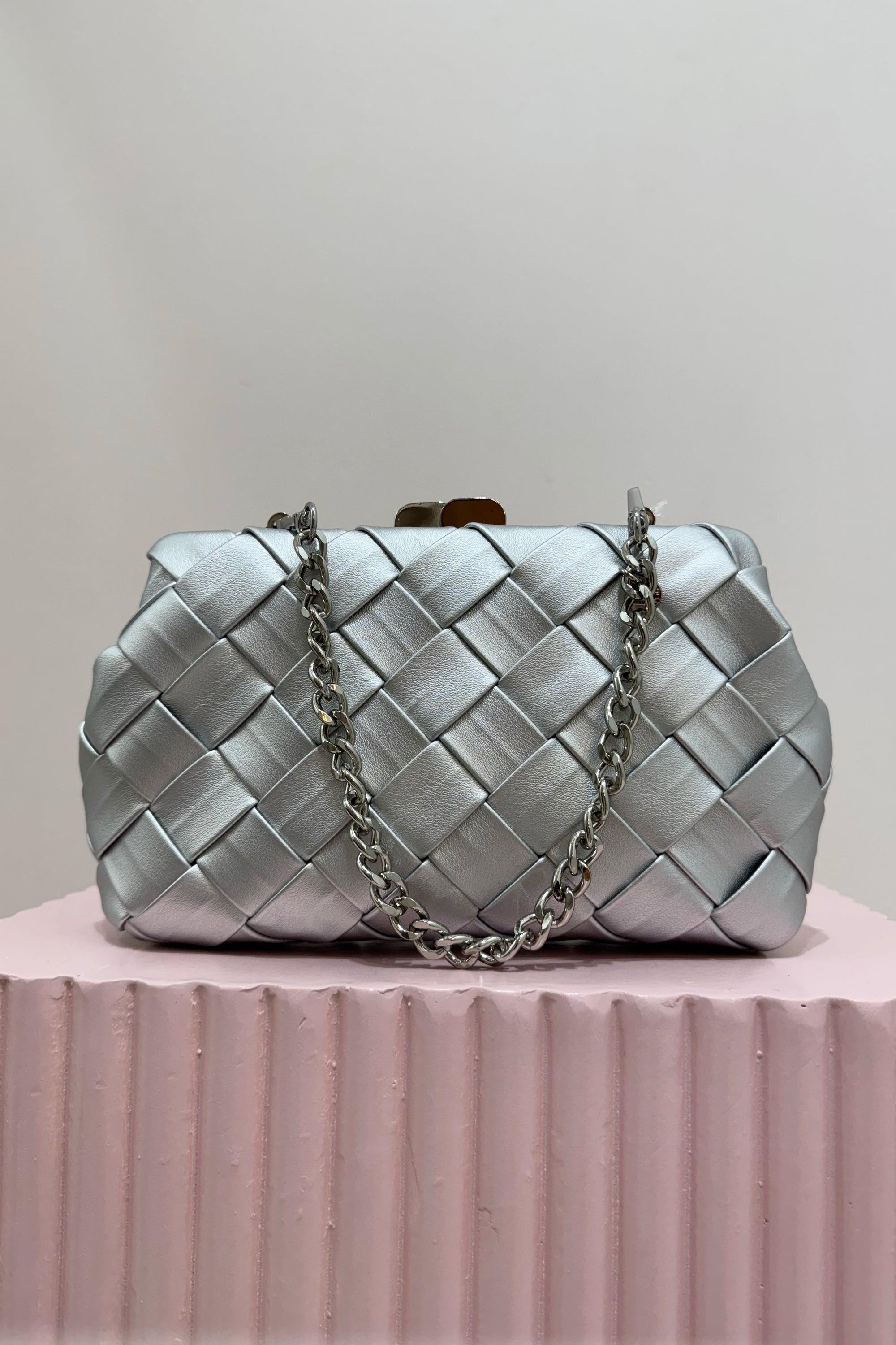 Olga Berg Quinn Woven Clutch | Silver