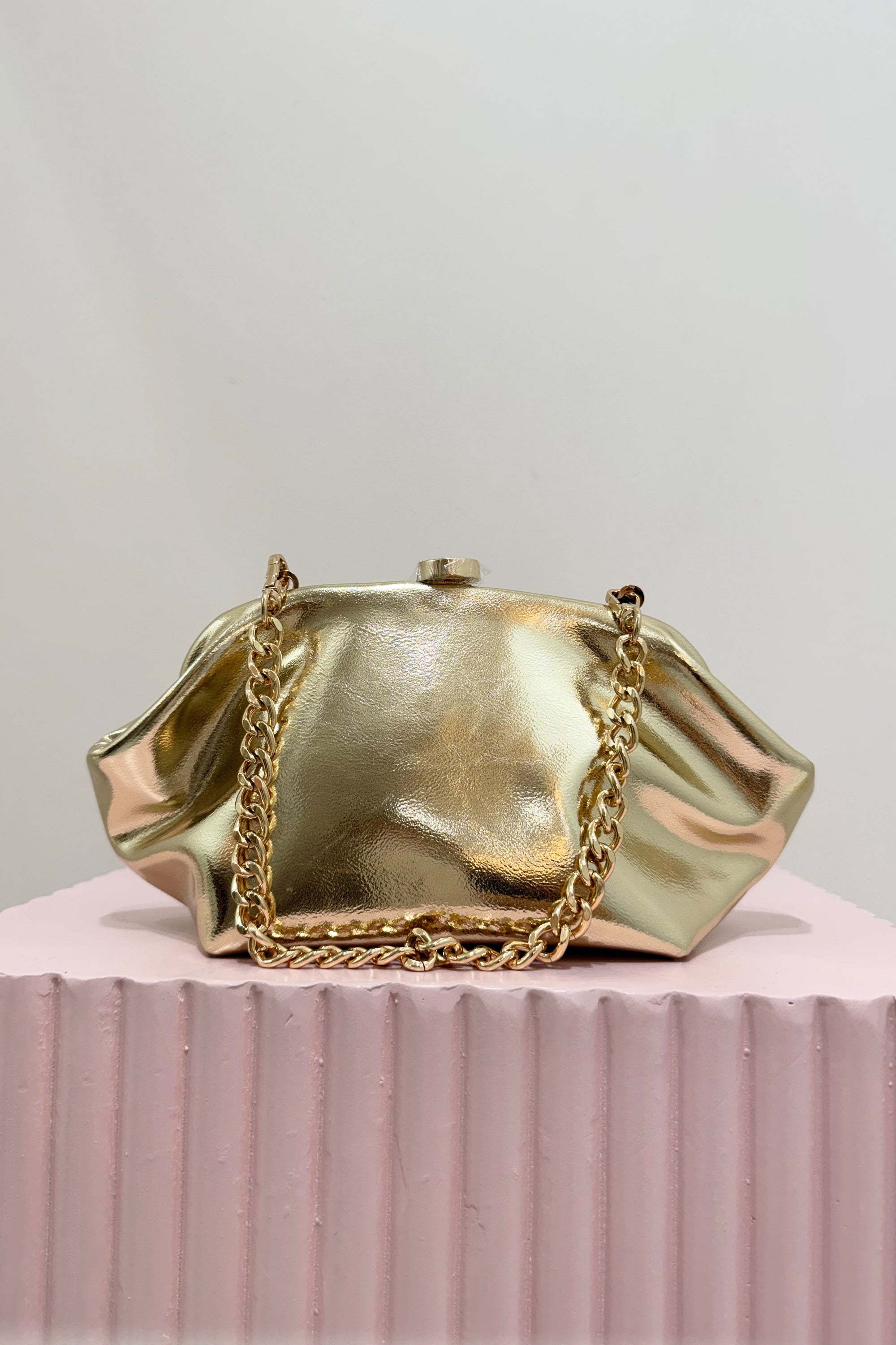 Olga Berg Tally Metallic Clutch | Gold