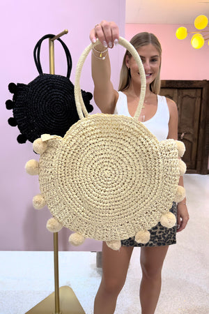 Chosen By Fifi & Annie The Gianna Round Pom Pom Bag | Natural