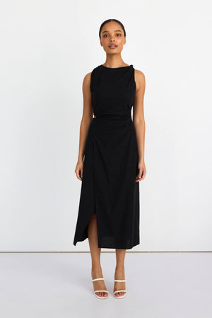 Chosen By Fifi & Annie The Caitlin Tuck Midi Dress | Black