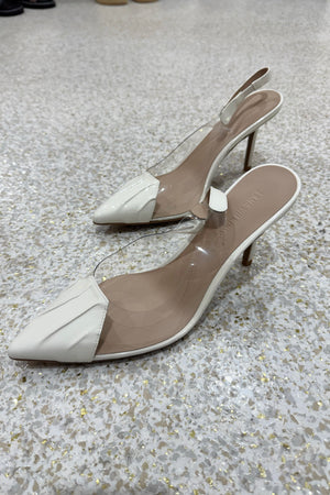 By Lana Wilkinson Remi Pump Heel | Vinylite/White Patent