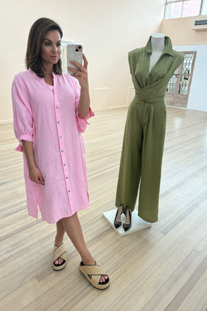 Chosen By Fifi & Annie The Annise Relaxed Linen Midi Dress | Pink