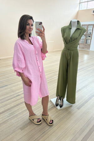 Chosen By Fifi & Annie The Annise Relaxed Linen Midi Dress | Pink