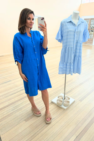 Chosen By Fifi & Annie The Annise Relaxed Linen Midi Dress | Blue Charm