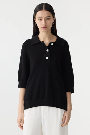 Bassike Textured Cotton Pique Polo | Black