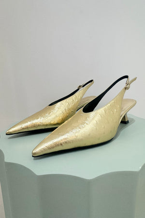 Hael & Jax Gimlet Low Pointed Pump | Gold