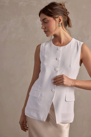 Raef The Label Amelia Linen Vest | White