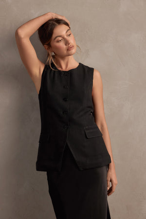 Raef The Label Amelia Linen Vest | Black