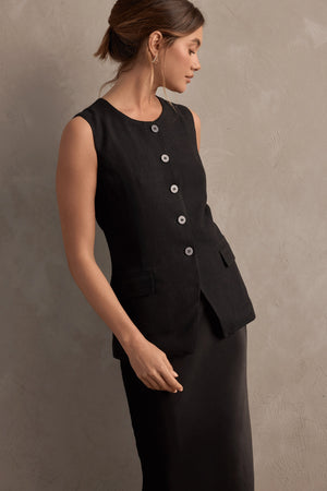 Raef The Label Amelia Linen Vest | Black