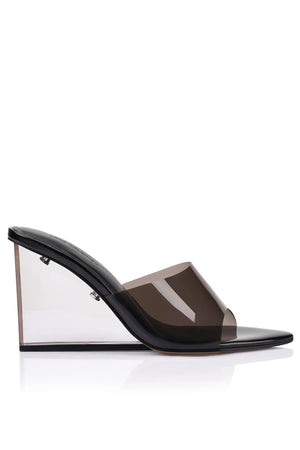 Lana Wilkinson Sara Wedge | Lucite & Black Leather