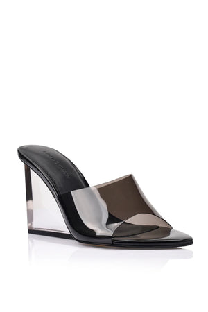 Lana Wilkinson Sara Wedge | Lucite & Black Leather