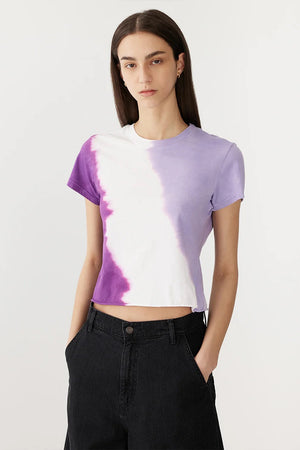 Bassike Dye Raw Edge Baby Tee | Faded Lavender / White / Violet