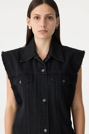 Bassike Sleeveless Denim Vest Dress | Washed Black