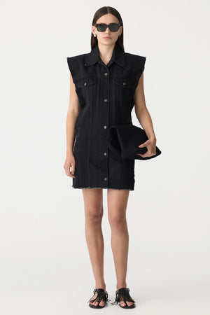 Bassike Sleeveless Denim Vest Dress | Washed Black