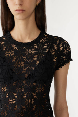 Bassike Raw Edge Lace Baby Tee | Black