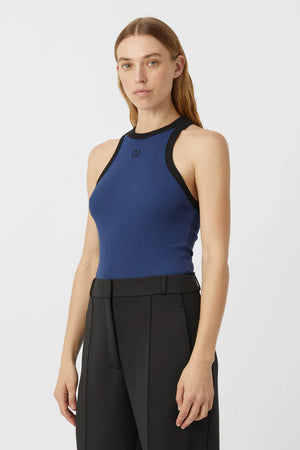 C&M Camilla & Marc Nora Contrast Bind Rib Tank | Raw Denim Blue / Black