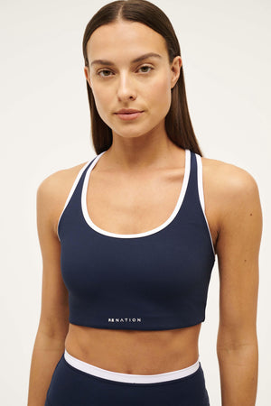 P.E Nation Stellar Sports Bra | Dark Navy / Optic White