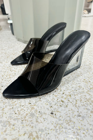 Lana Wilkinson Sara Wedge | Lucite & Black Leather