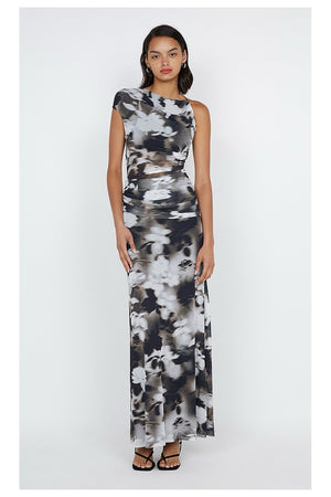 Bec + Bridge Solene Asym Dress | Dark Blurred Floral