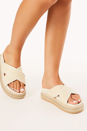 Billini Aysha Platform Slide | Cream Raffia