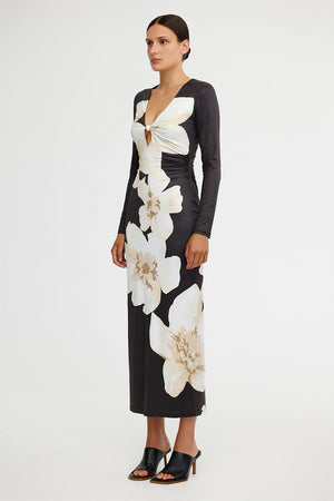 Significant Other Lena Long Sleeve Maxi Dress | Charcoal Botanic