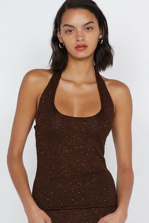 Bec + Bridge Delfina Sequin Halter Top | Chocolate