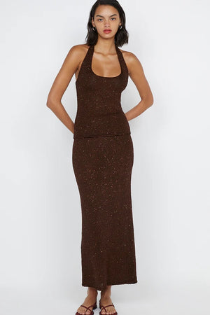 Bec + Bridge Delfina Sequin Tube Skirt | Chocolate