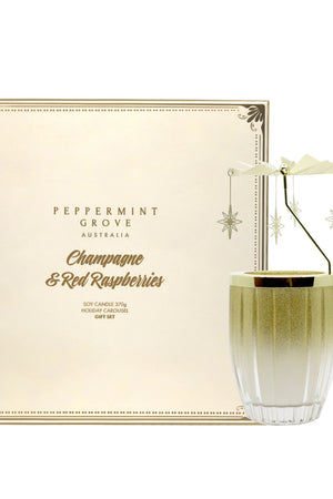 Peppermint Grove Candle & Spinner Gift Set | Champagne & Red Berries