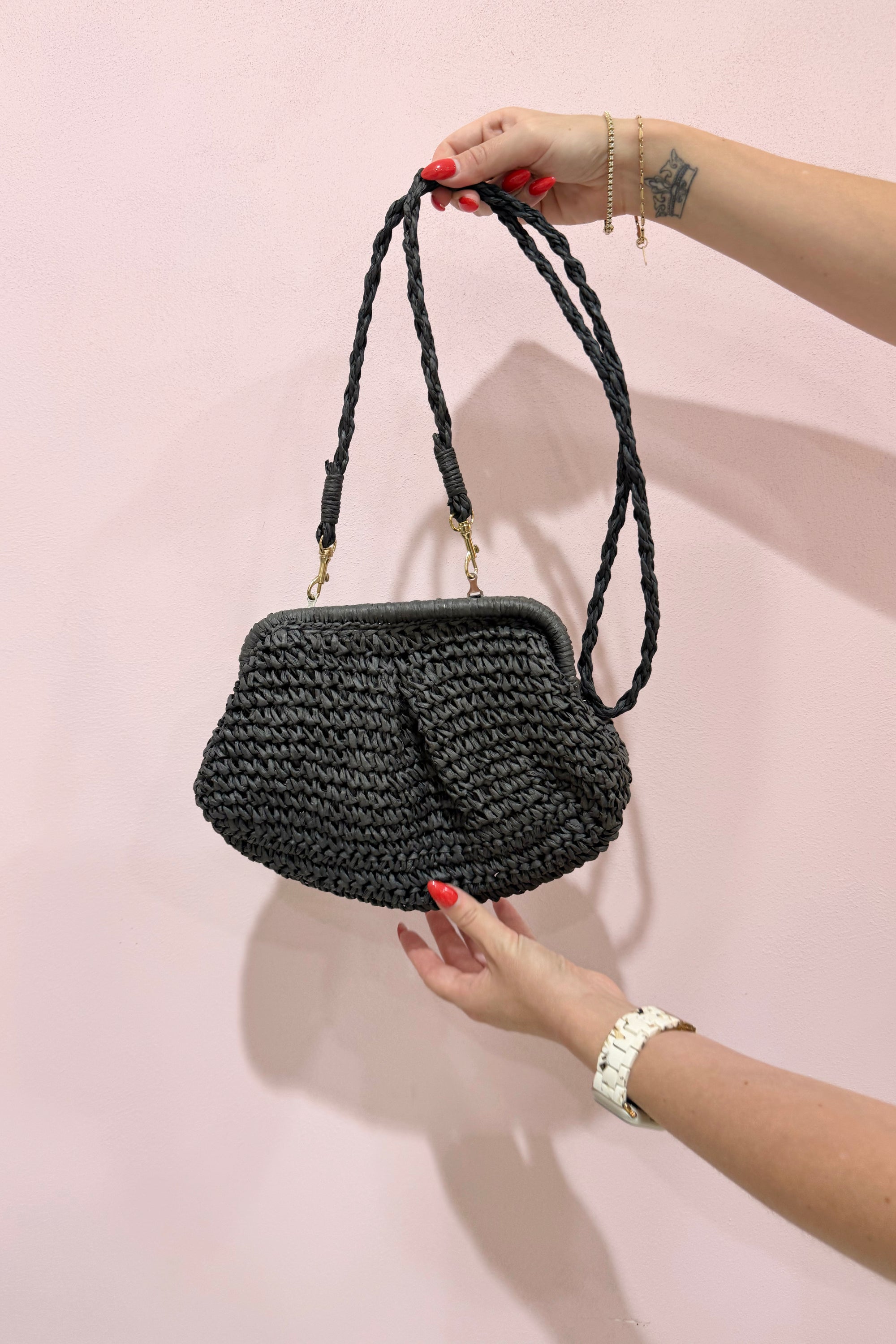 Chosen By Fifi & Annie The Mary Woven Clutch with Strap | Black