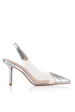 By Lana Wilkinson Remi Pump Heel | Vinylite/Silver Metallic