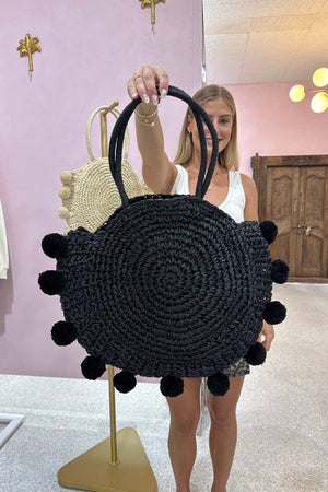 Chosen By Fifi & Annie The Gianna Round Pom Pom Bag | Black