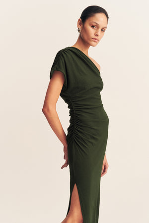 Shona Joy Beau Aymmetrical Midi Dress | Army Green