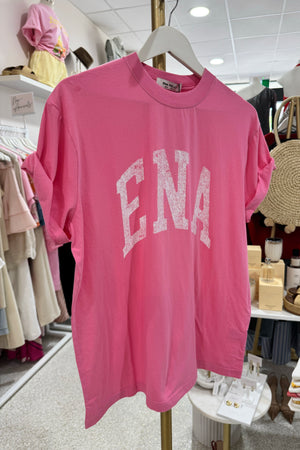 Ena Pelly Jessie Collegiate Oversized Tee | Pop Pink