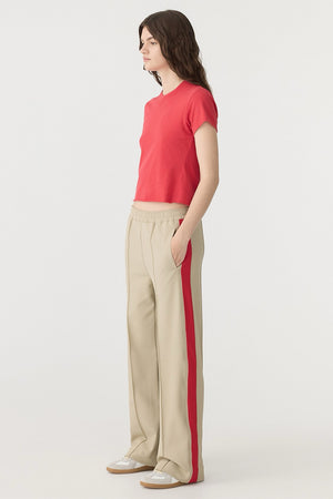 Bassike Twill Stripe Detail Pant | Light Tan / Red