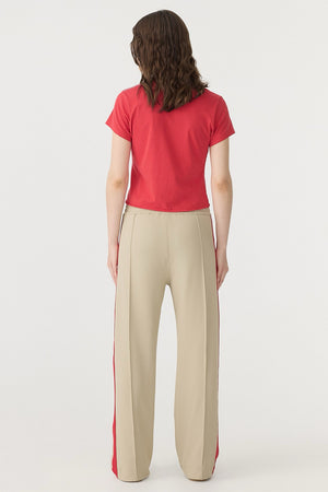 Bassike Twill Stripe Detail Pant | Light Tan / Red