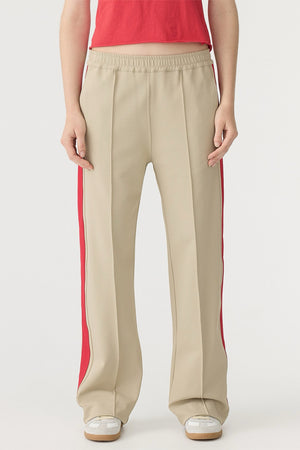 Bassike Twill Stripe Detail Pant | Light Tan / Red