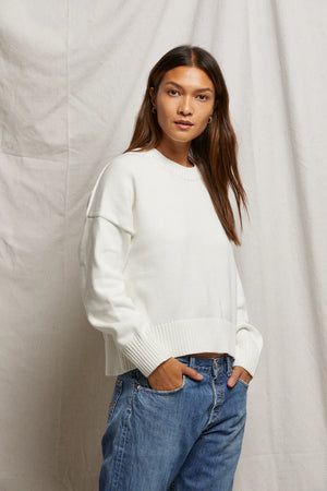 Perfect White Tee Janet Cotton Crewneck Sweatshirt | White