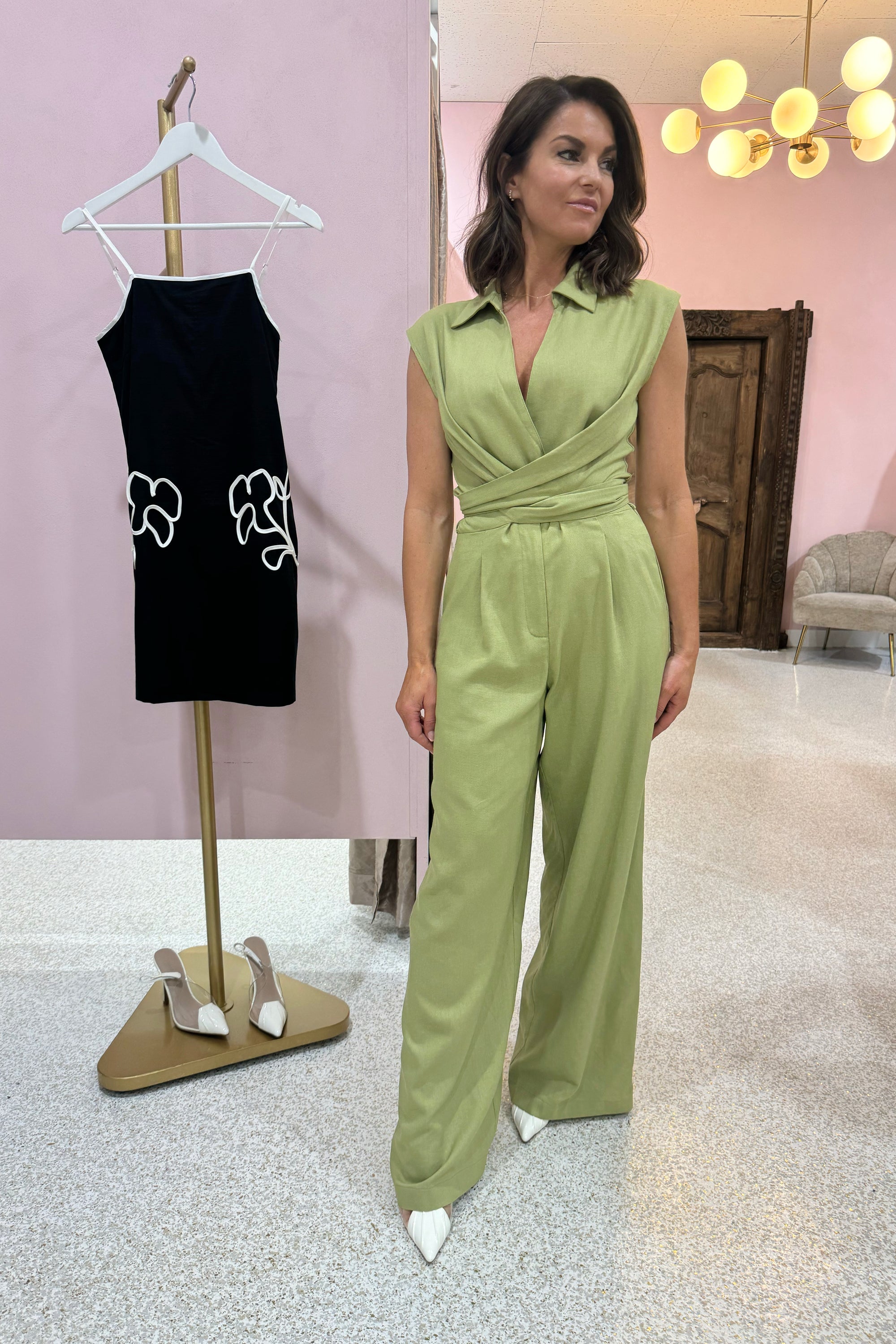 Chosen By Fifi & Annie The Lottie Linen Jumpsuit | Bright Sage