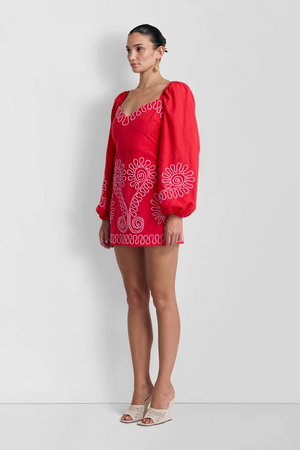 The Wolf Gang Carmensita Embroidered Mini Dress | Rojo