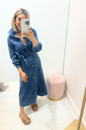 Chosen By Fifi & Annie The Long Sleeve Denim Maxi Dress | Dark Denim