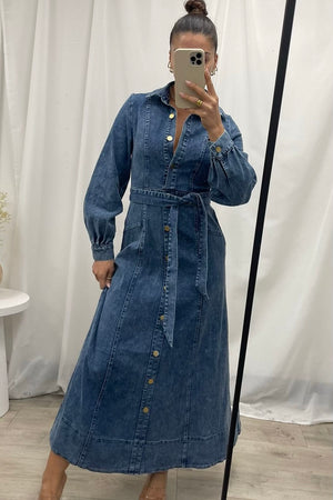 Chosen By Fifi & Annie The Long Sleeve Denim Maxi Dress | Dark Denim