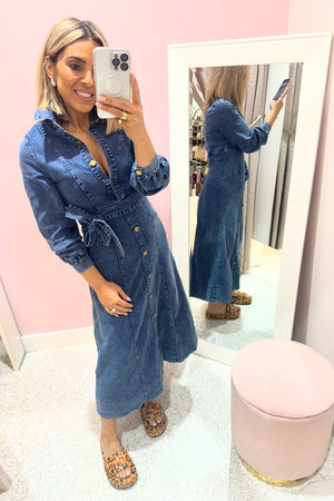 Chosen By Fifi & Annie The Long Sleeve Denim Maxi Dress | Dark Denim