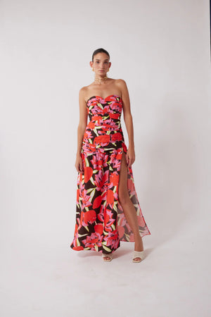 The Wolf Gang Dolcie Strapless Maxi Dress | Rojo Print